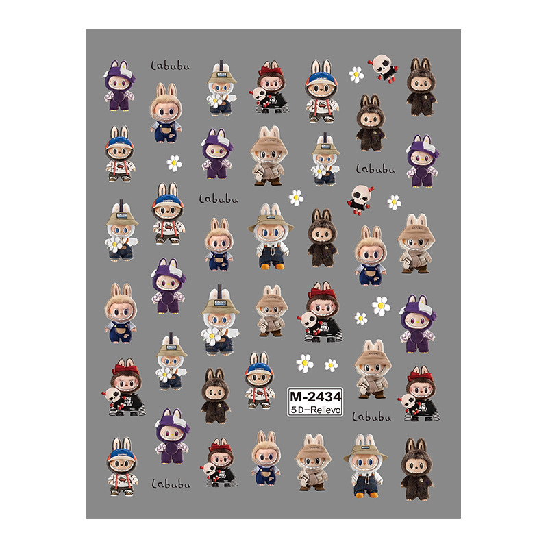 Labubu anime 5D relief nail sticker