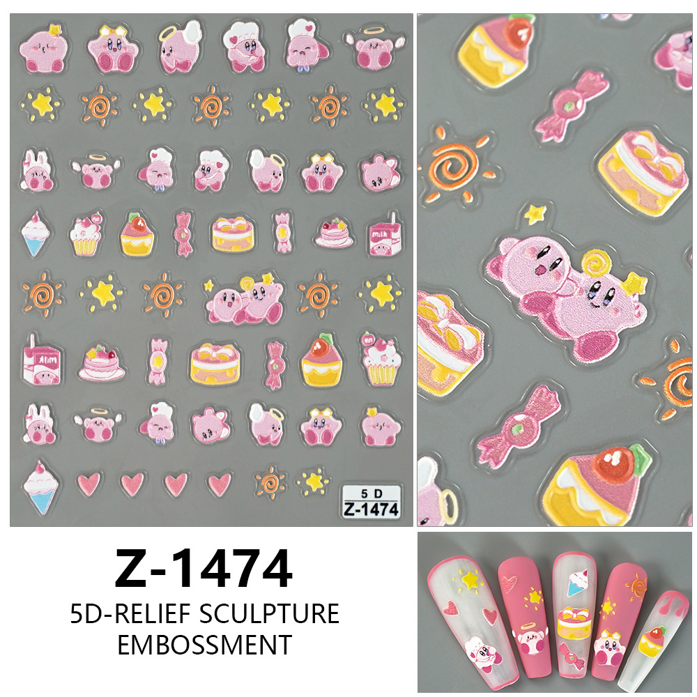 Kirby anime 5D relief nail sticker