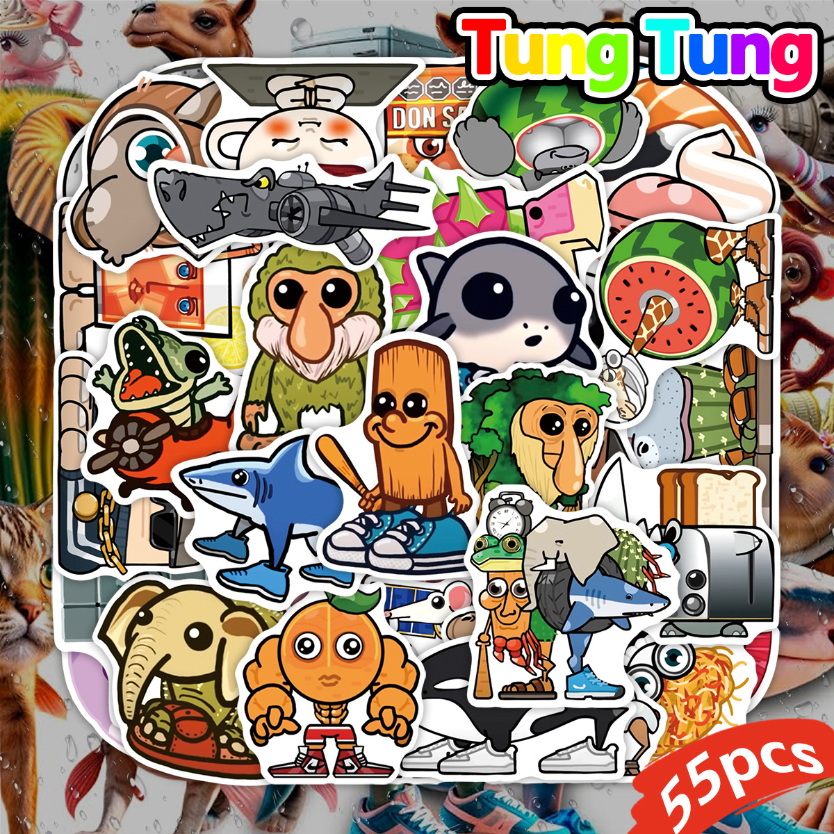 tungtungsahur anime stickers 55pcs a set