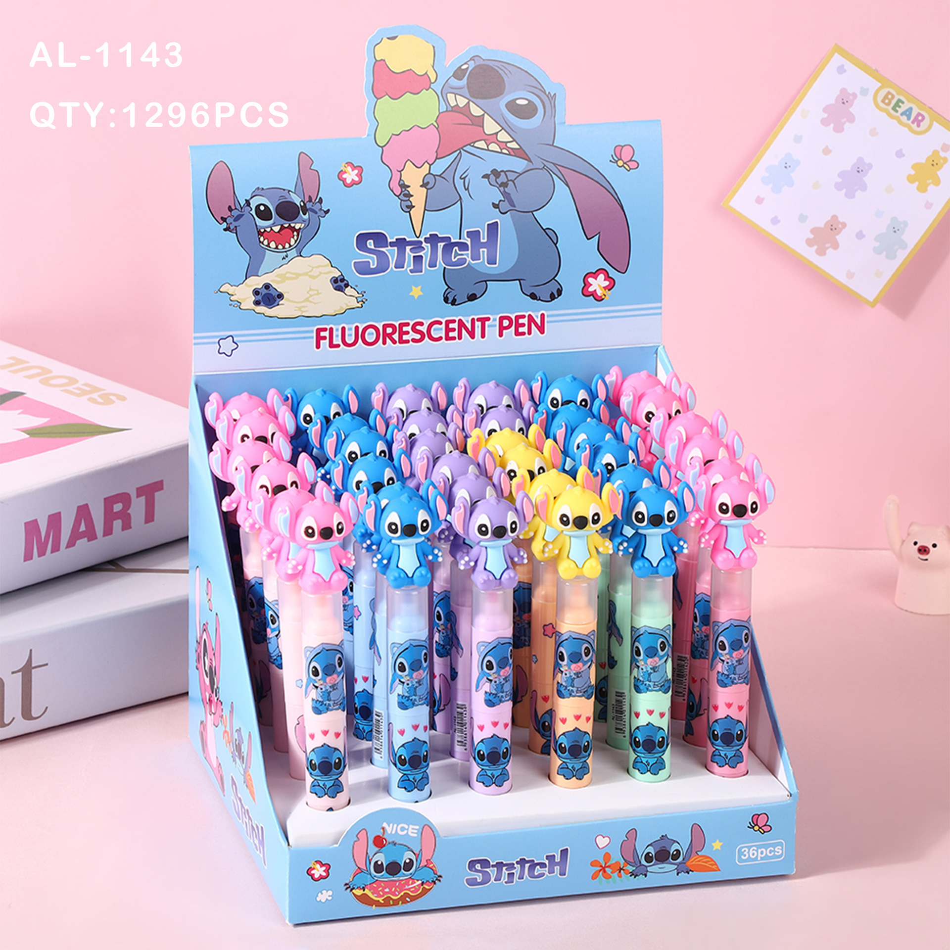 stitch anime three section 3-color highlighter pen 36 pcs a set