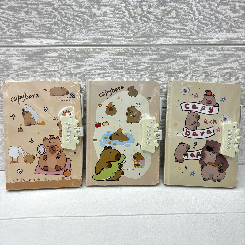 Capybara anime combination lock notebook 4 pcs a set