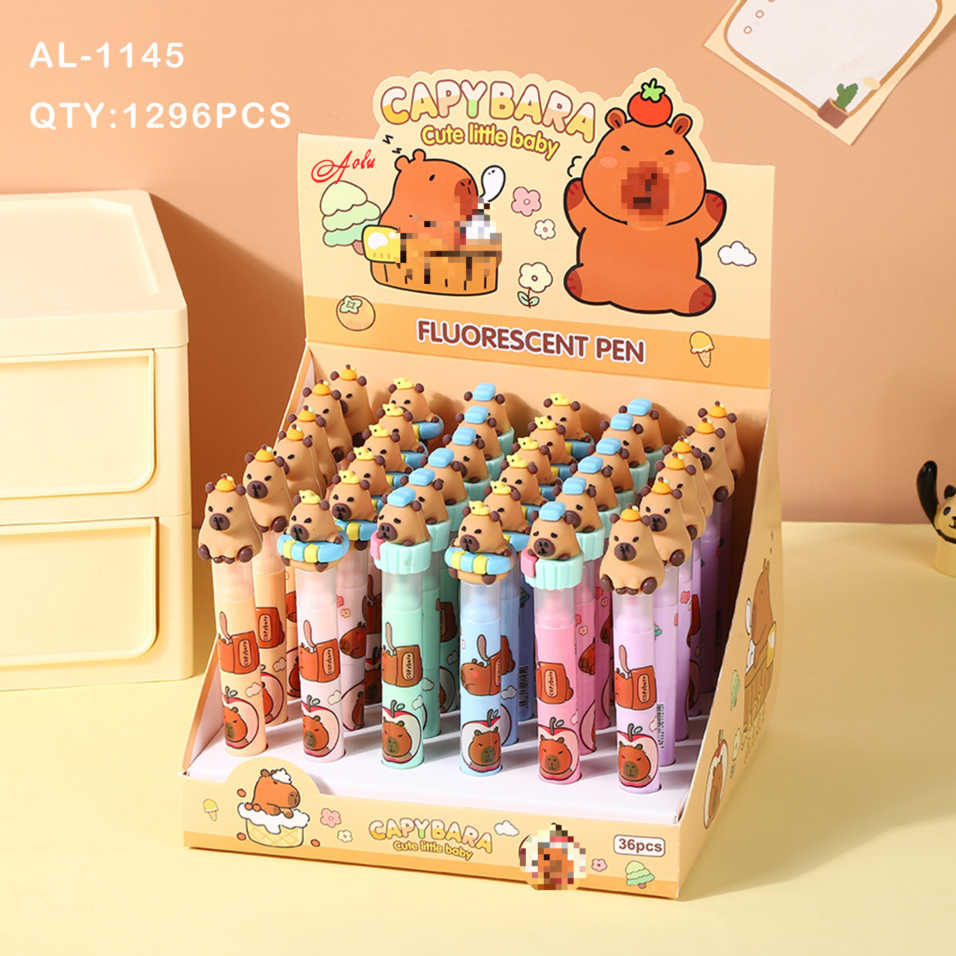 Capybara anime three section 3-color highlighter pen 36 pcs a set