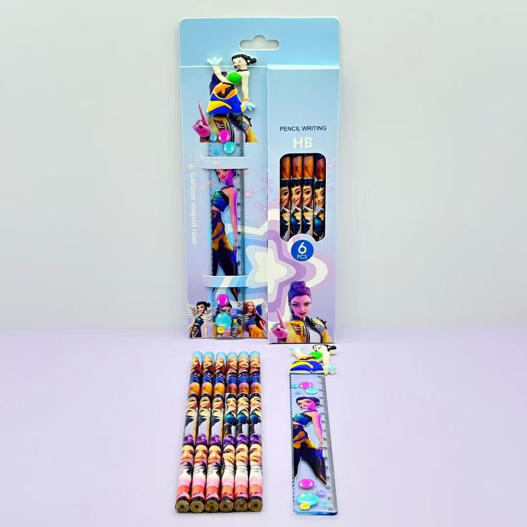 Kpop demon hunters anime pencil ruler set 2pcs a set