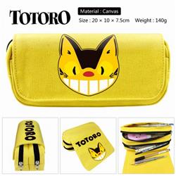 Totoro yellow Anime double layer multifunctional canvas pencil bag stationery box wallet 20X10X7.5CM 140G