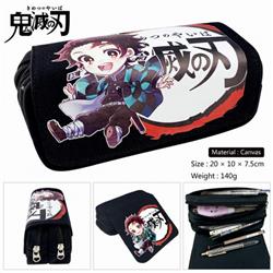 Demon Slayer Kimets Anime double layer multifunctional canvas pencil bag stationery box wallet 20X10X7.5CM 140G Style D
