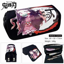 Demon Slayer Kimets Anime double layer multifunctional canvas pencil bag stationery box wallet 20X10X7.5CM 140G Style C