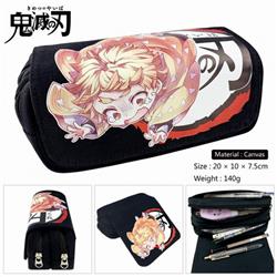Demon Slayer Kimets Anime double layer multifunctional canvas pencil bag stationery box wallet 20X10X7.5CM 140G Style H