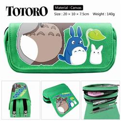 Totoro green Anime double layer multifunctional canvas pencil bag stationery box wallet 20X10X7.5CM 140G