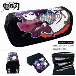 Demon Slayer Kimets Anime double layer multifunctional canvas pencil bag stationery box wallet 20X10X7.5CM 140G Style I