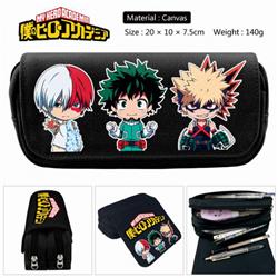 My Hero Academia black Anime double layer multifunctional canvas pencil bag stationery box wallet 20X10X7.5CM 140G