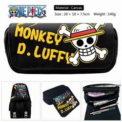 One Piece Burukku Anime double layer multifunctional canvas pencil bag stationery box wallet 20X10X7.5CM 140G Style B