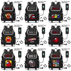 12 Styles Among Us Game Pattern USB Charging Canvas Backpack School Bag