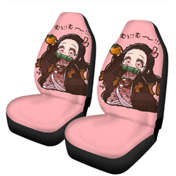 Anime Demon Slayer 3D Printed 2pcs Car Seat Covers Vehicle Decor Accessories Anime Universal Cars SUV Protector Seat Cover Pink