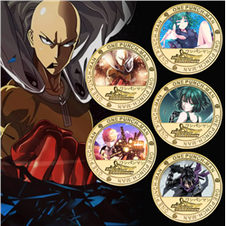 one punch man anime Commemorative Coin Collect Badge Lucky Coin Decision Coin a set of 5