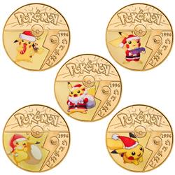 Pokemon anime Commemorative Coin Collect Badge Lucky Coin Decision Coin a set of 5