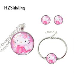 hello kitty anime bracelet+earrings+necklace set