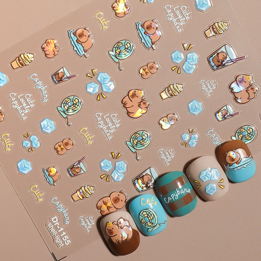 Capybara anime 5D relief nail sticker
