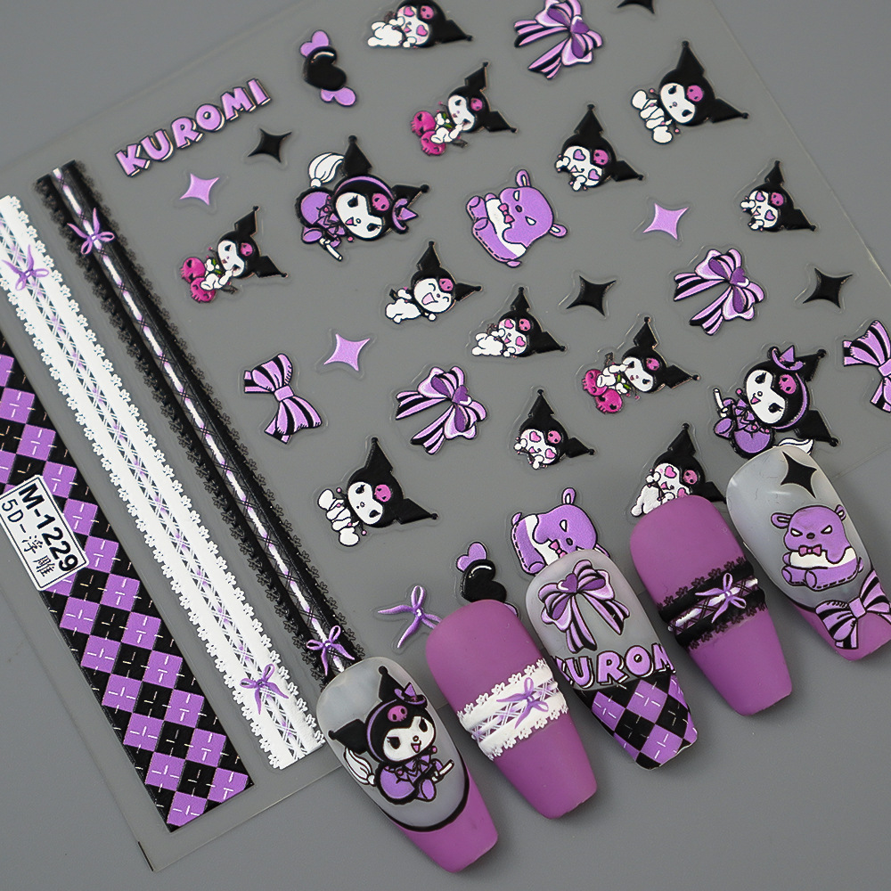 Kuromi anime 5D relief nail sticker