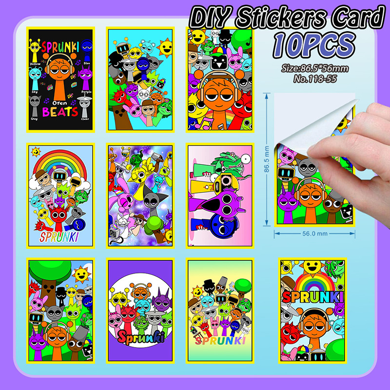 sprunki anime DIY sticker card 10PCS