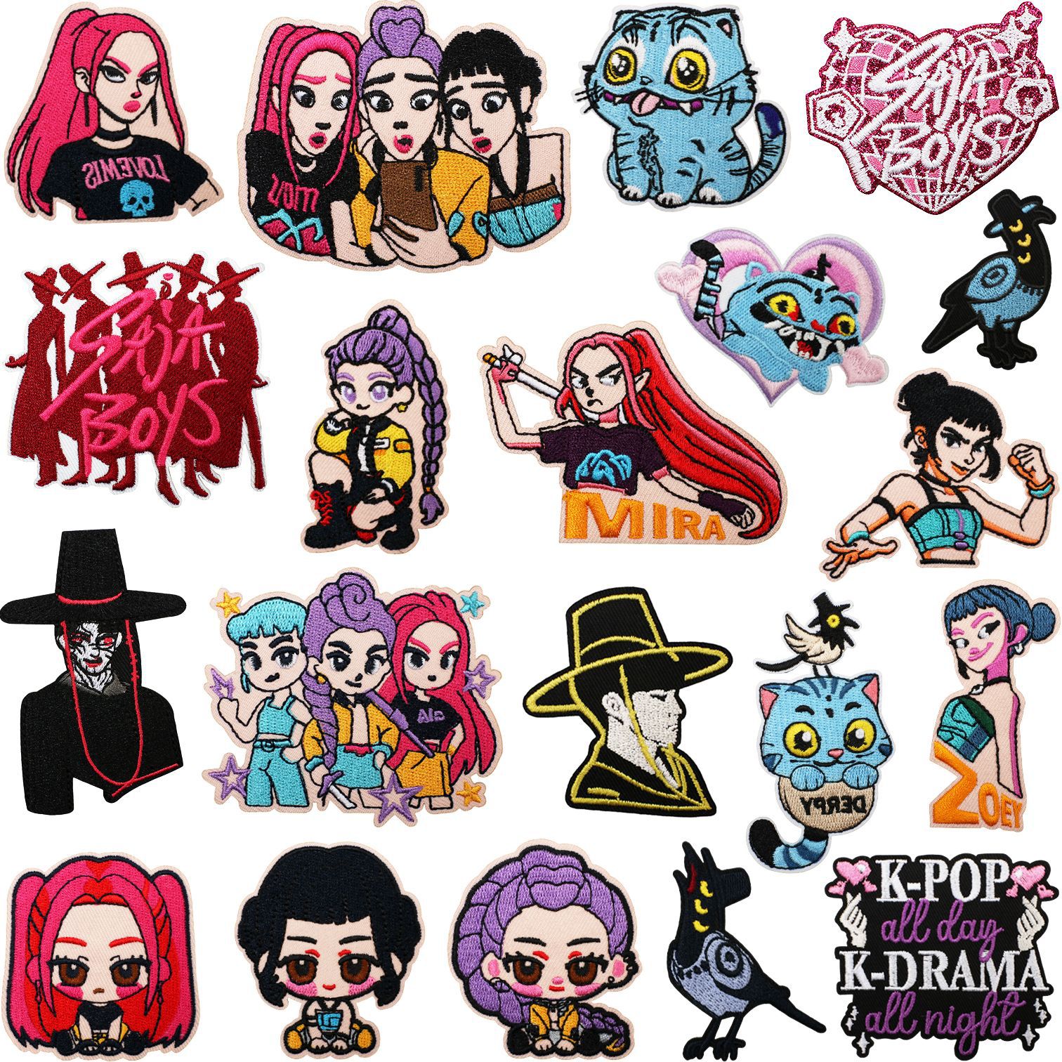 Kpop demon hunters anime embroidered fabric patch 10pcs a set