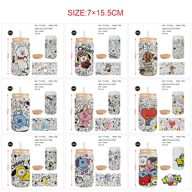 BTS anime glass cup 450ml