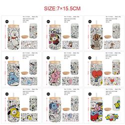 BTS anime glass cup 450ml